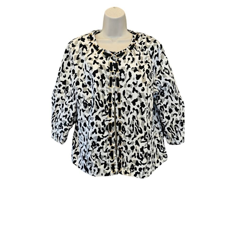 Carole little 1X snow leapord long sleeve open cardigan blazer layering top EUC#